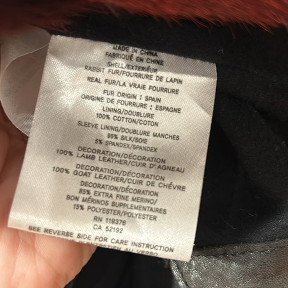 Helmut Lang red rabbit Fur Leather Coat Jacket Sz small women’s black zip up - Picture 5 of 9